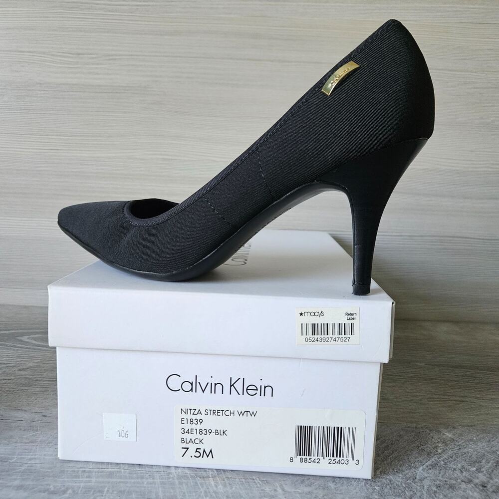 Calvin Klein Nitza Stretch‎ WTW Pointed Toe Black Heels Size 7.5M Womens Shoes
